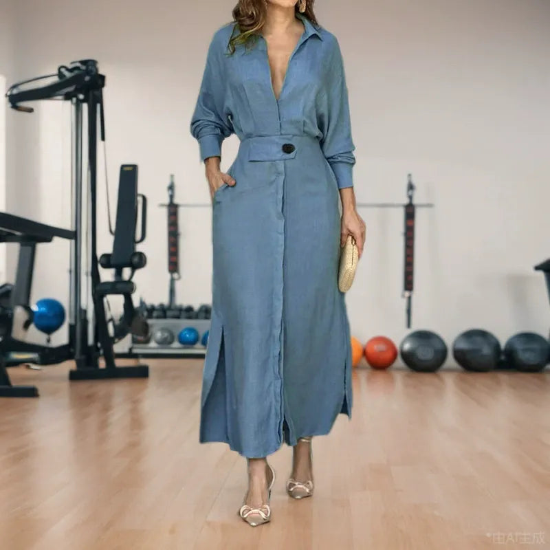 Cotton And Linen Solid Color Maxi Dress