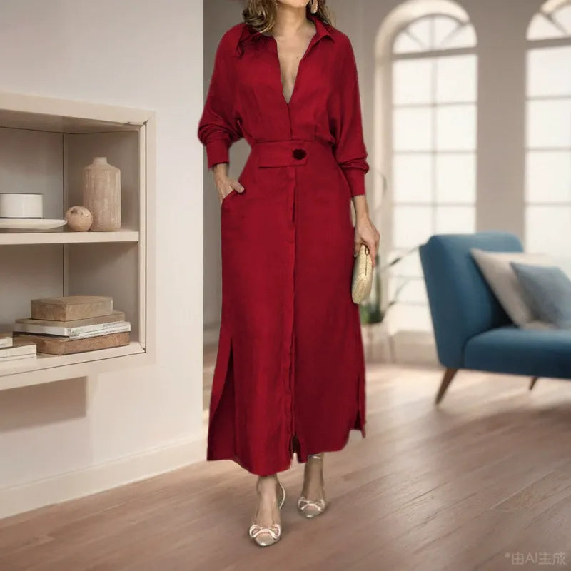 Cotton And Linen Solid Color Maxi Dress