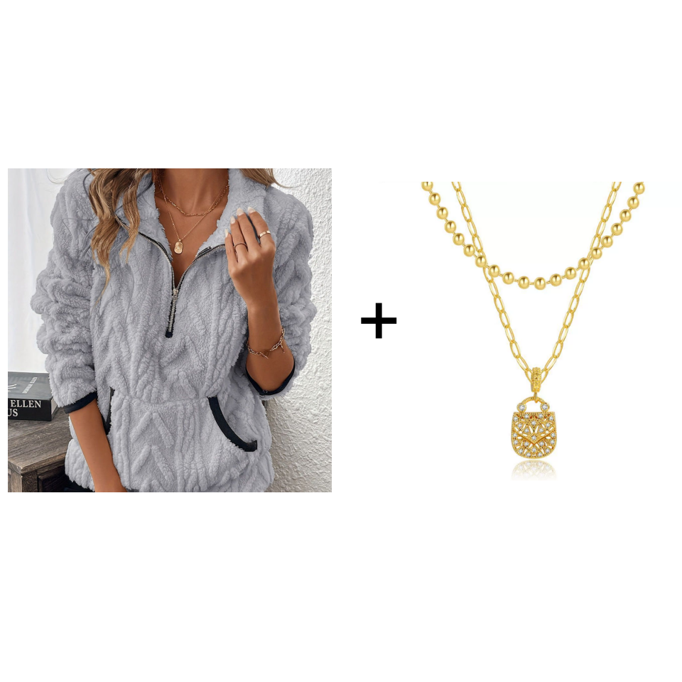 Fluffy half-zip sweatshirt 🍂 | Cloud-soft + spacious pockets – Comfortable for everyday wear/lounge